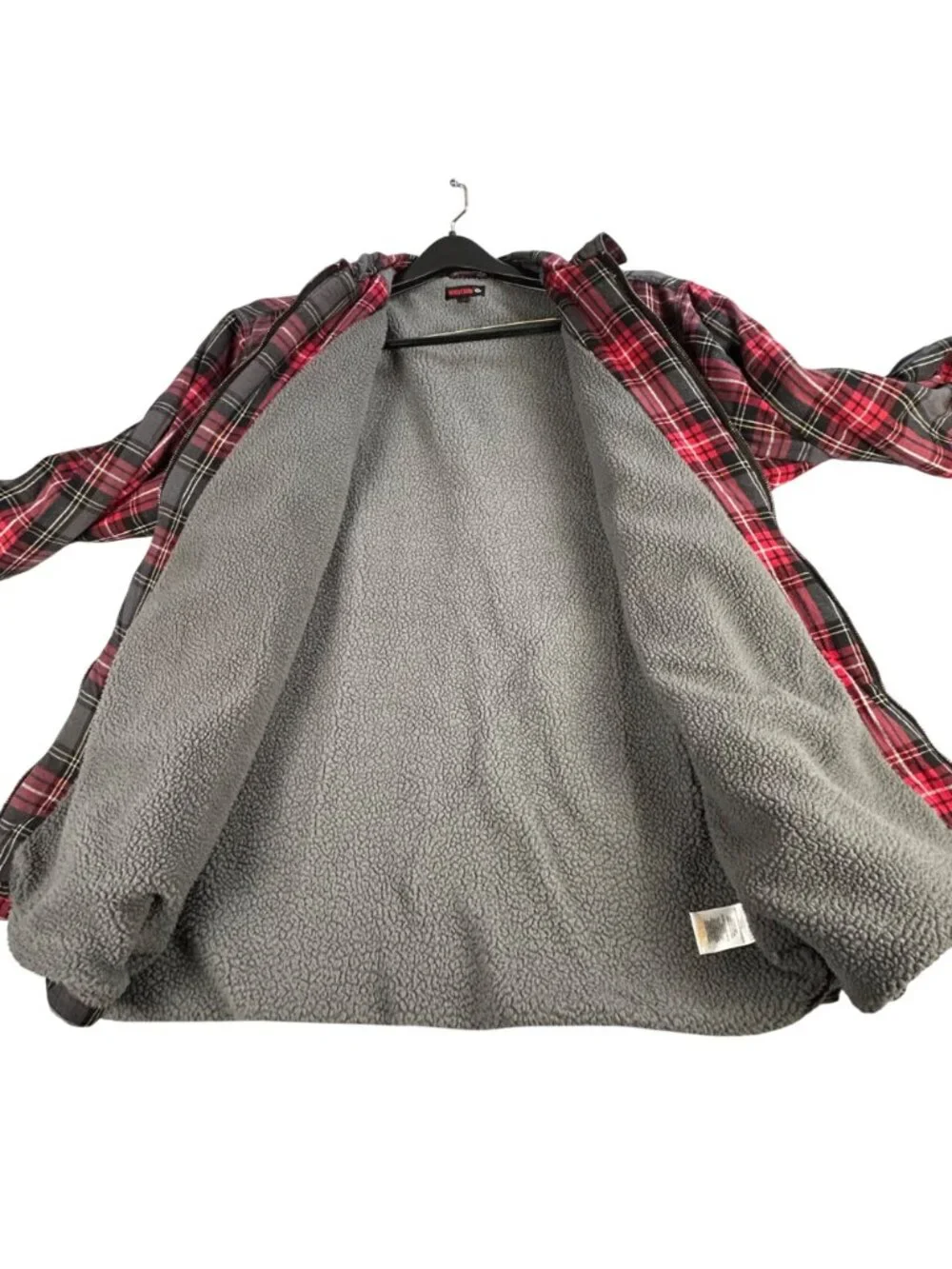 Wolverine Red & Black Plaid Shacket Mens XL Sherpa Lined Flannel Zip Work Wear